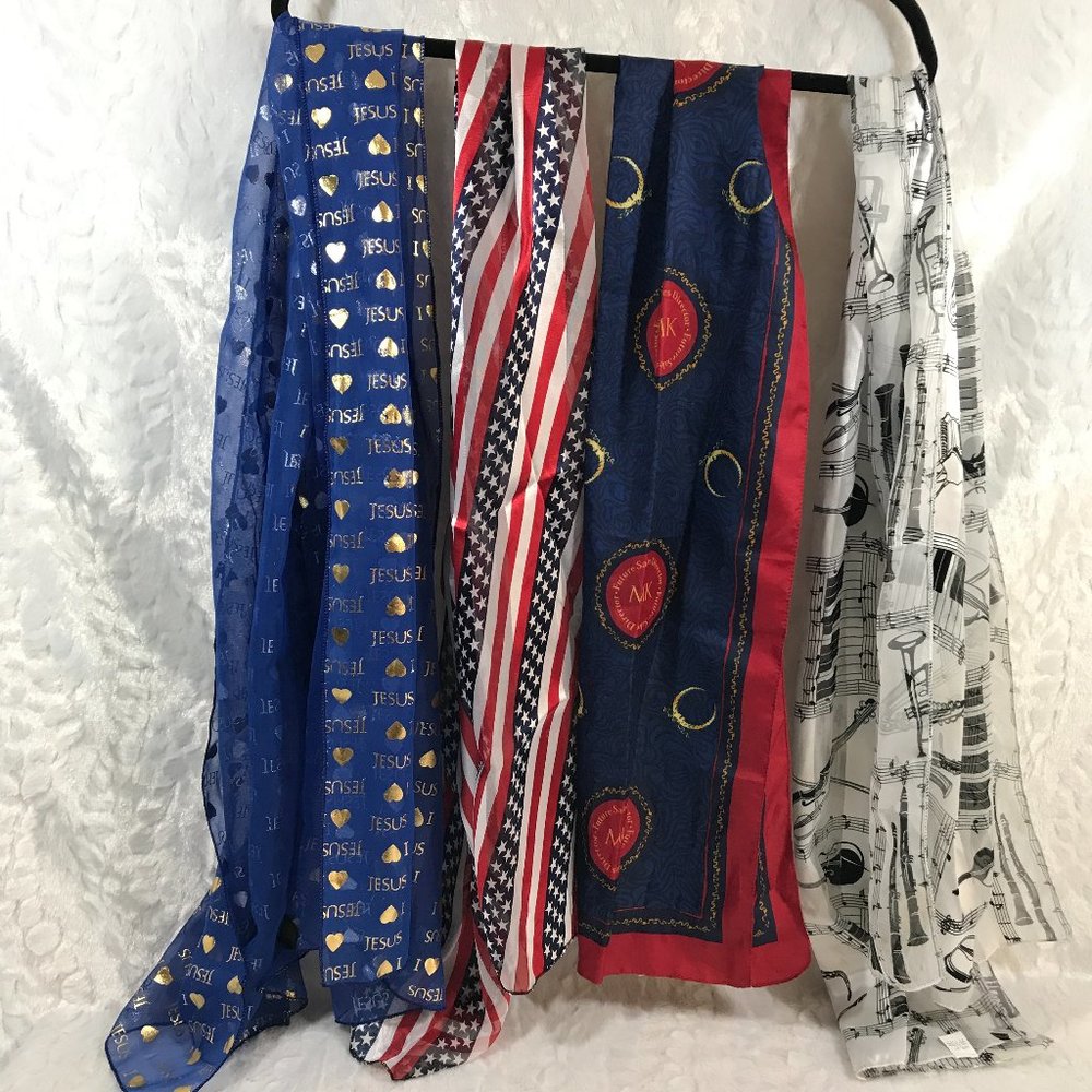 4 Vintage Scarves Various Sizes Lot Bundle Scarfs
